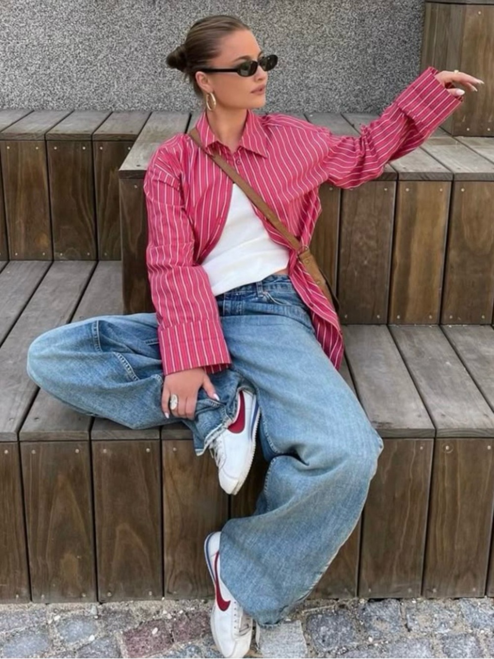 Nakd  red stripe oversized shirt